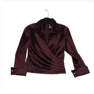 Tadashi  Satin Wrap Blouse Crystal Plumb size P